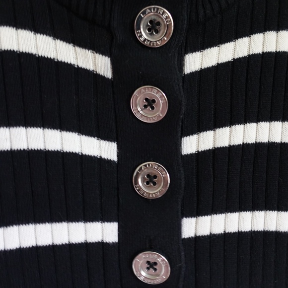 Ralph Lauren Black and White Striped Turtleneck w Button Collar Medium - Picture 2 of 4
